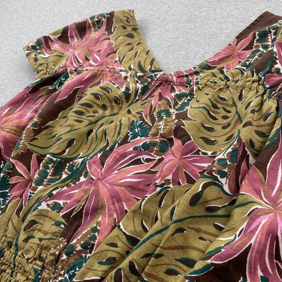 Madewell Top Womens XXL Green Pink Tropical Floral Linen Blend Cap Sleeve Summer - Picture 13 of 15